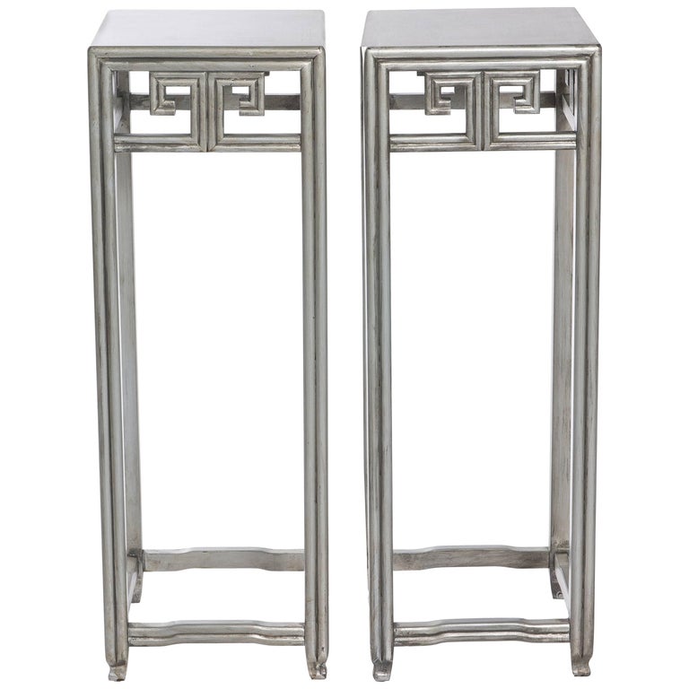 Pair Of Michael Taylor For Baker Far East Silver Pedestal Tables At Pair Of Michael Taylor For Baker Far East Silver Pedestal Tables
