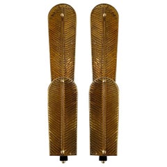 Contemporary Pair of Brass and Murano Glass Palm Tree Sconces, Italy