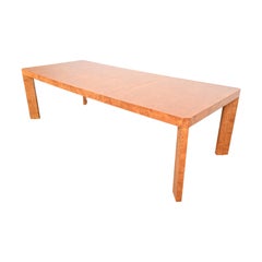 Milo Baughman Style Mid-Century Modern Burl Wood Parsons Extension Dining Table