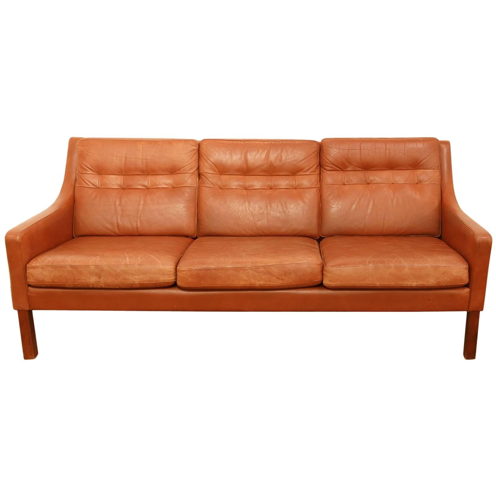 1960s Cognac Leather Sofa after Børge Mogensen, 2213