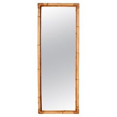 Midcentury Large Full Length Rectangular Mirror in Bamboo and Rattan, Italy 1970