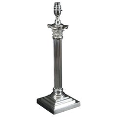 Antique Silver Plated Corinthian Column Table Lamp Victorian 19th Century