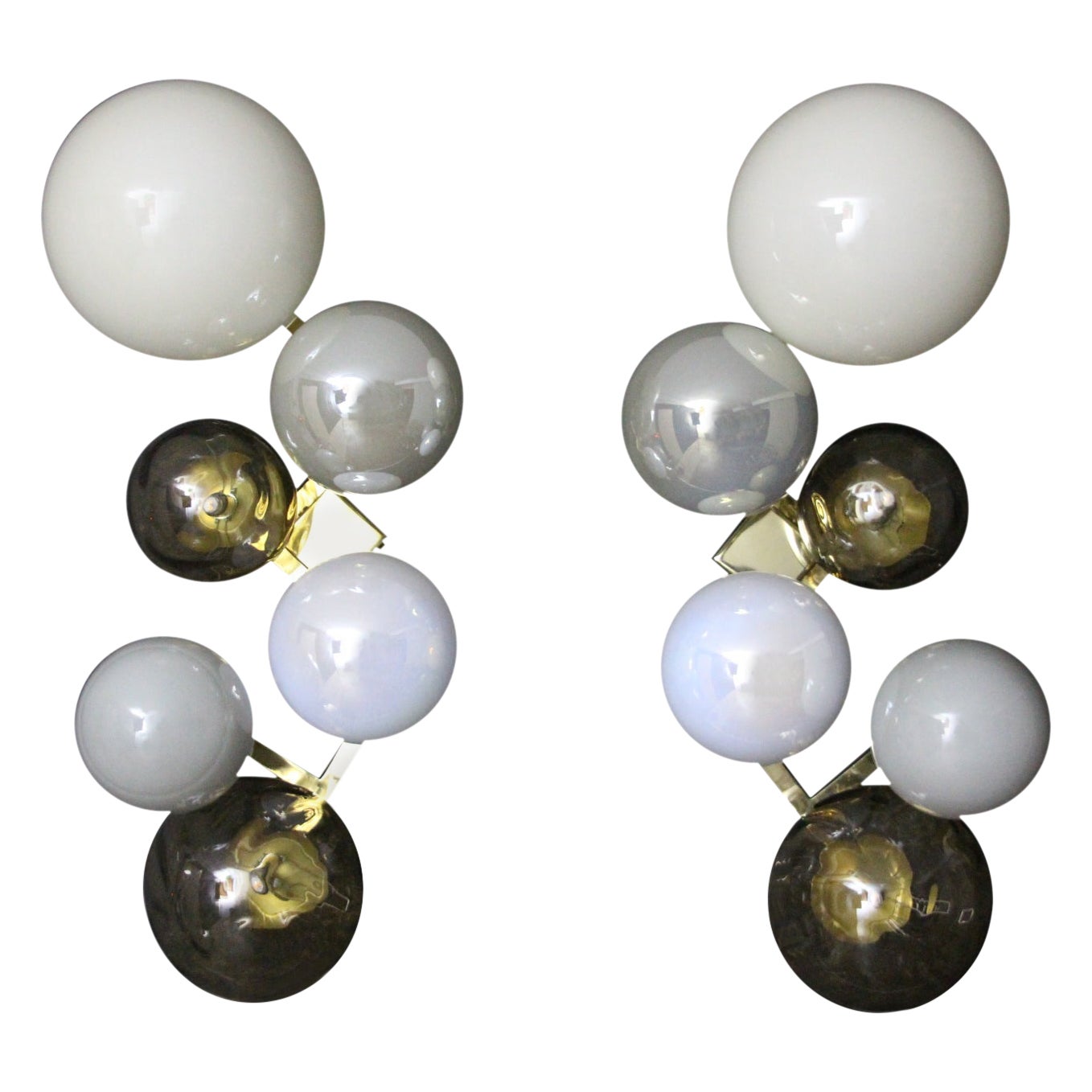 Large Architectural Wall Lights in 6 Iridescent Glass Globes, Large Sconces For Sale