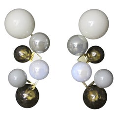 Large Architectural Wall Lights in 6 Iridescent Glass Globes, Large Sconces