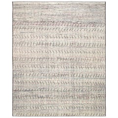 Ivory Brown and Pink Multi-Colored Linear Wave Wool Rug 11'3''x14'
