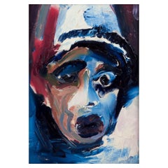 Artista europeo. Olio su tavola. Ritratto di un clown. Datato 1962