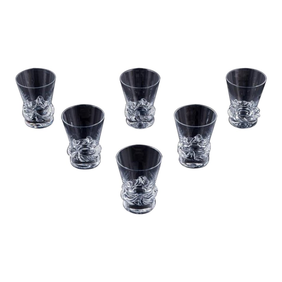 Daum, France. A set of six large vodka glasses. Clear mouth-blown glass. For Sale