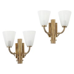 Venini Reticello Glass and Brass Pair of Wall Sconces, circa 1940