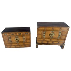 Chest on Chest Two Part Asian Campaign Style Two Doors Cabinet Dresser Storage