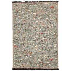 Rug & Kilims malerischer Kunstteppich in Blau mit polychromen Fischillustrationen