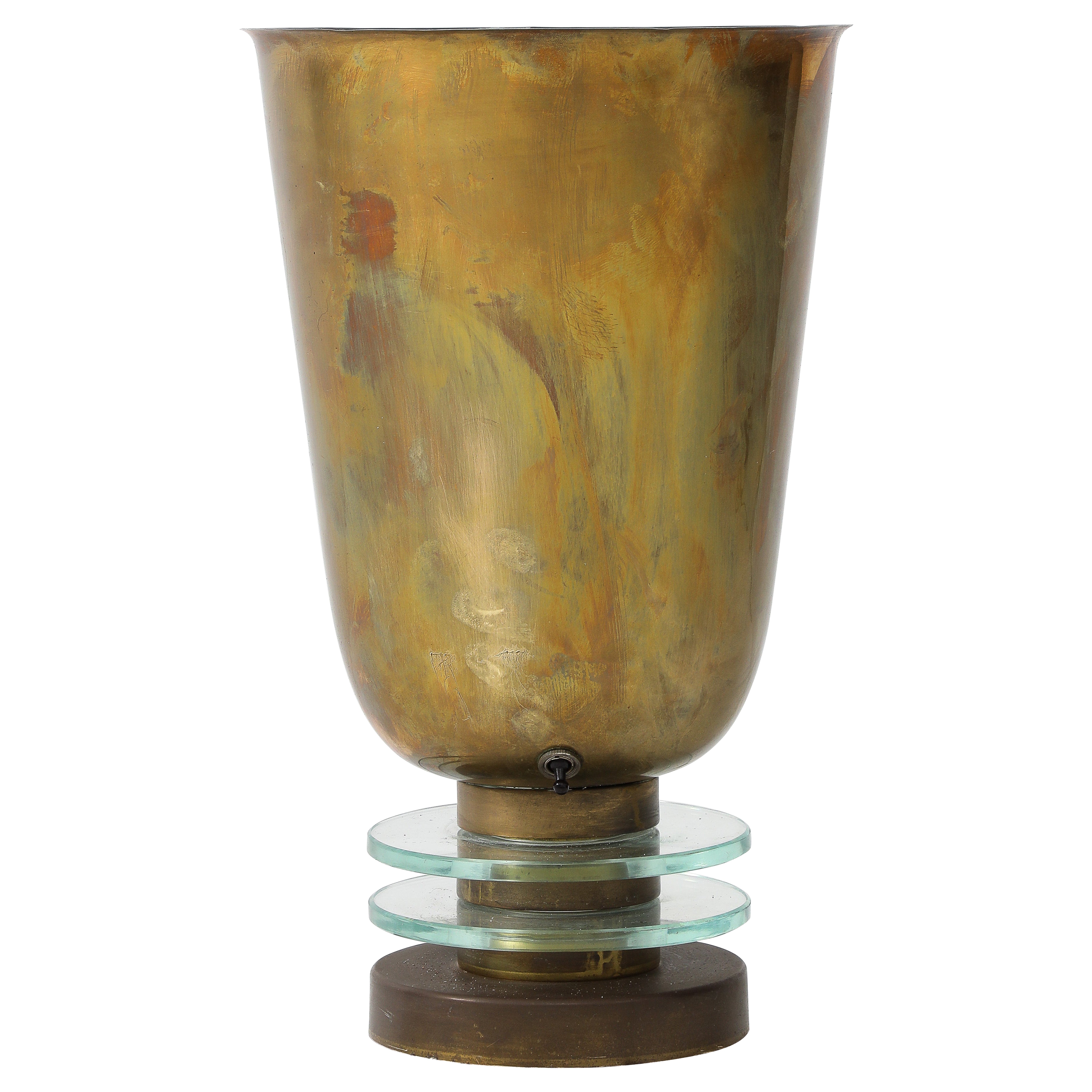 Lampe de table italienne Art déco en laiton et verre, vers 1930
