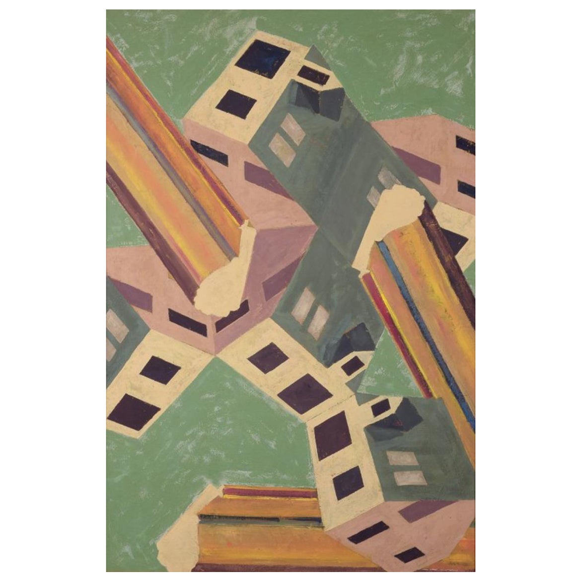German artist. Óleo sobre lienzo. Composición de estructuras arquitectónicas. en venta