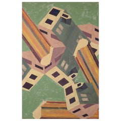 German artist. Olio su tela. Composizione di strutture architettoniche.