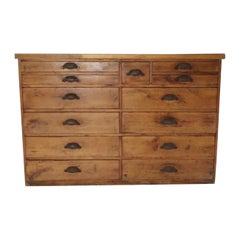 Antique 19thc Pine Bank Of Drawers