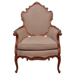 Mocha Upholstered Antique Rococo Bergere Armchair