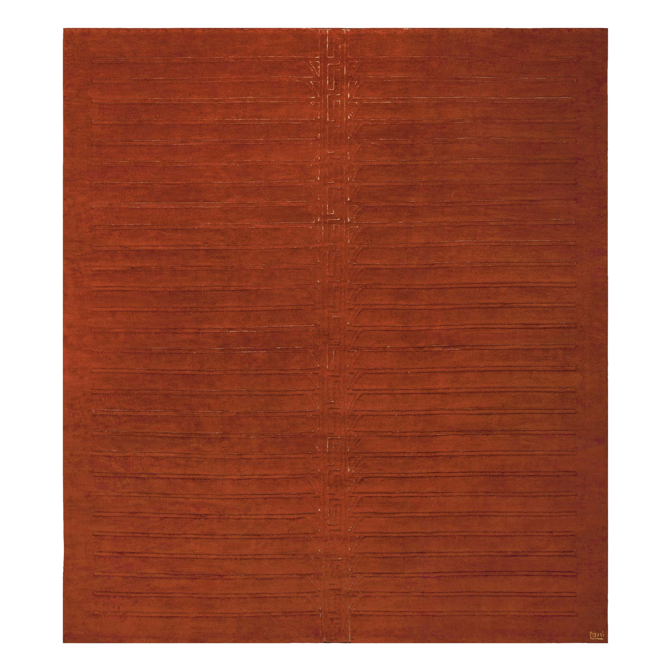 Doris Leslie Blau Vintage Art Deco Red Handwoven Wool Rug