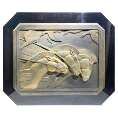 Framed Art Deco, En Bas Relief, Bronze Patinated Horse Sculpture, circa 1930