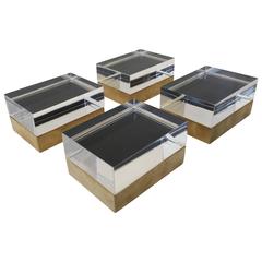 Geometric Group of Four Lucite and Brass Boxes