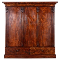 Antique Large 19thC English Carved Mahogany Linen Press