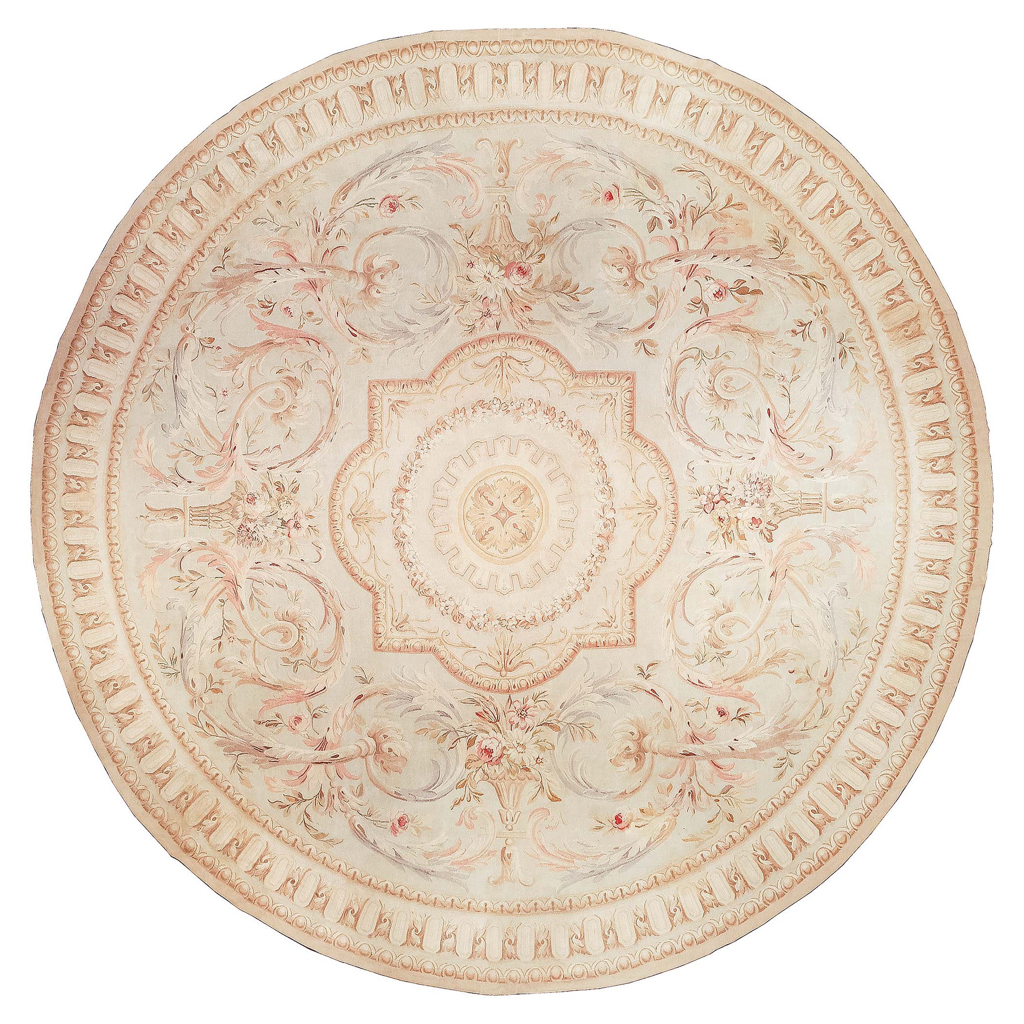 Doris Leslie Blau 19th Century Aubusson Round Handmade Wool Rug