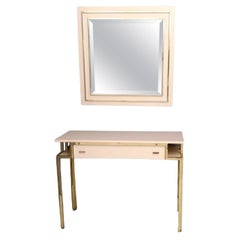 Mesa Consola Postmoderna de Fórmica y Latón Rosa Pálido con Espejo de Pared, Italia