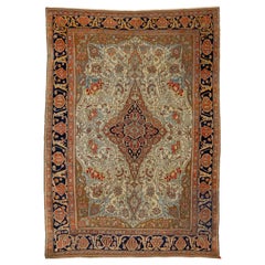 Antique Persian Mohtasham  Kashan Designed Wool Rug Handmade In Beige