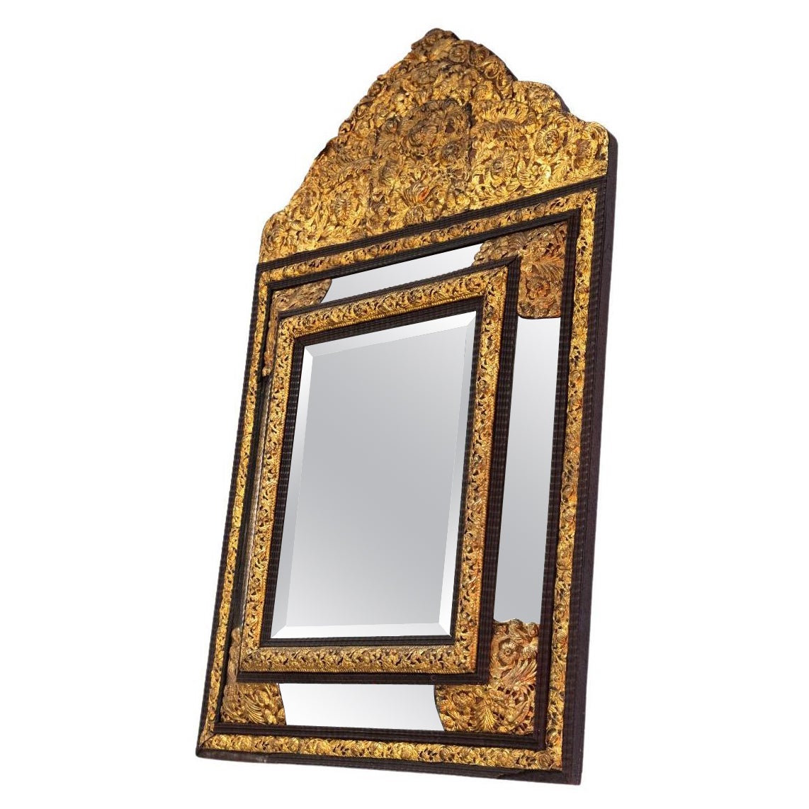 Large French Baroque-Style Mirror with Beveled Glass and Chased Gilt Brass