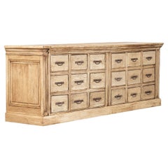 Large 19thC French Bleached Oak Haberdashery Counter / Drawers