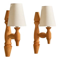 Schwedischer Designer, Wall Lights, Kiefer, Stoff, Schweden, 1970er