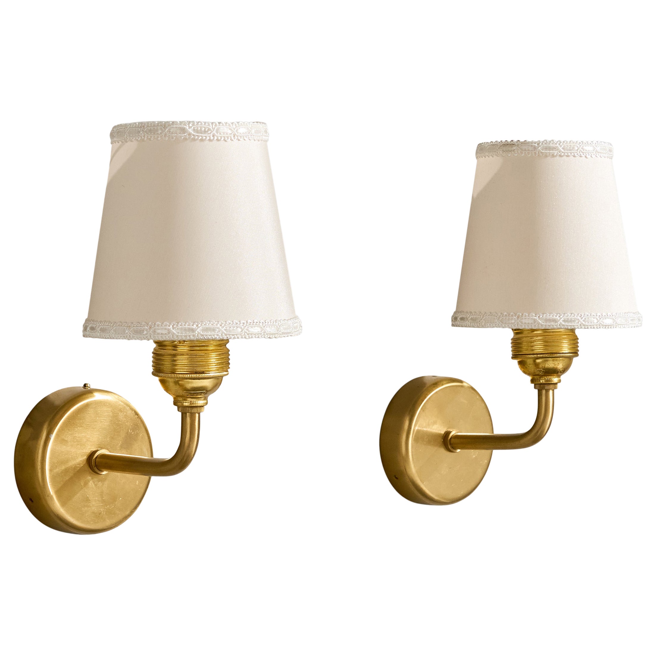 Josef Frank, Wall Lights, Brass, Fabric, Sweden, 1950s