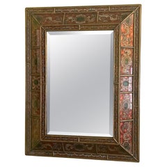 Espejo de pared de cristal pintado veneciano de mediados de siglo