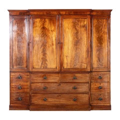 Antique Large 19thC English Mahogany Breakfront Linen Press