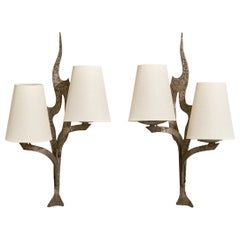 French Designer, Wall Lights, Metal, Fabric, 1960s