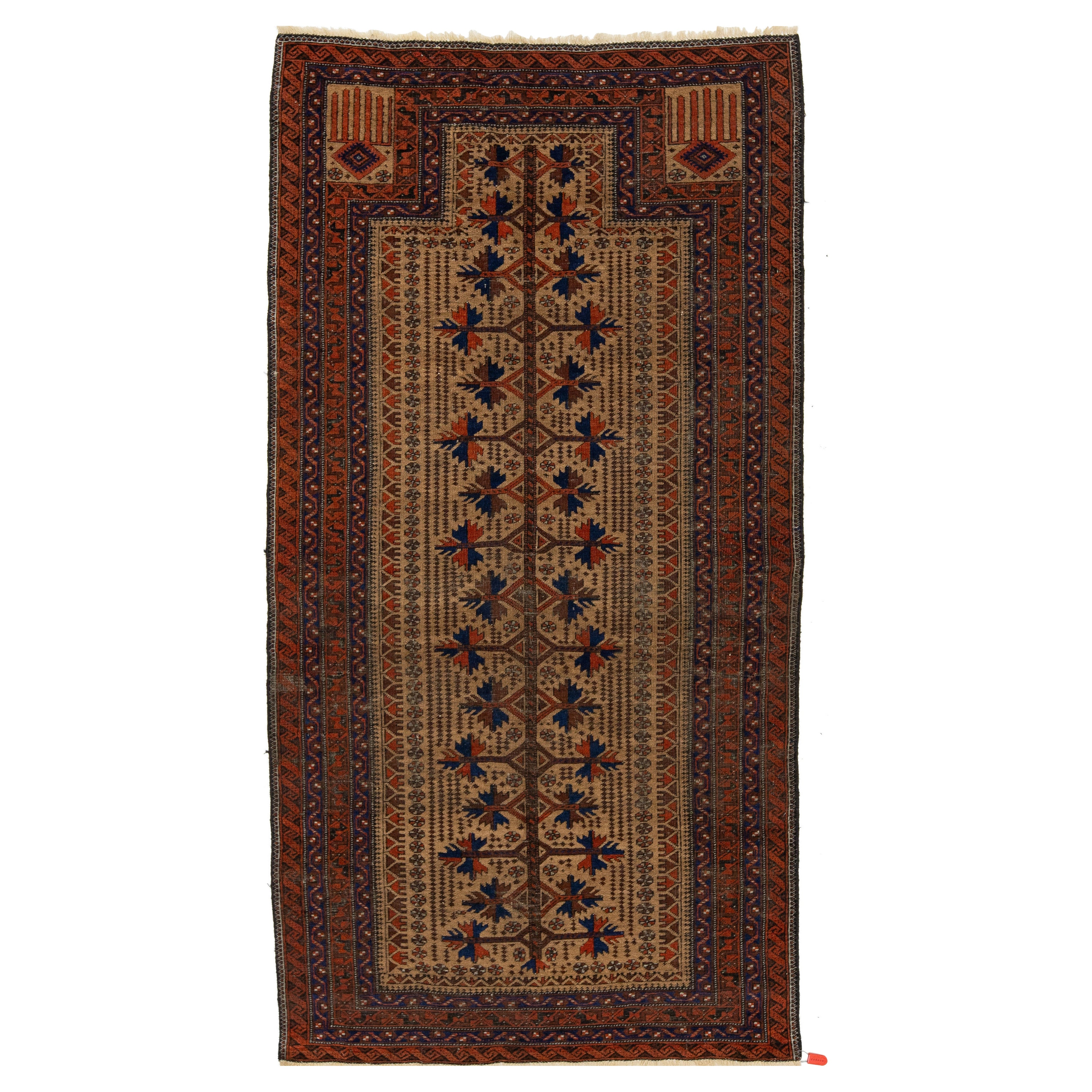 Brown Antique Turkmen Persian Wool Rug With Geometric Design