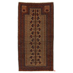 Brown Antique Turkmen Persian Wool Rug With Geometric Design