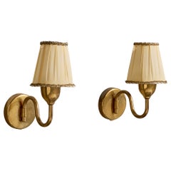 Fog & Mørup, Wall Lights, Brass, Fabric, Denmark, 1950s