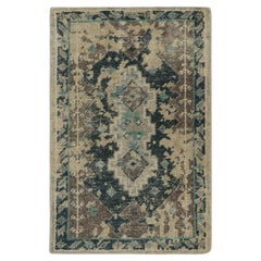 Rug & Kilim's Distressed Style Scatter Rug in Blue, Beige-Brown Motif
