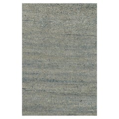 Tapis de course contemporain noué à la main par Rug & Kilim en bleu simple et rayures grises