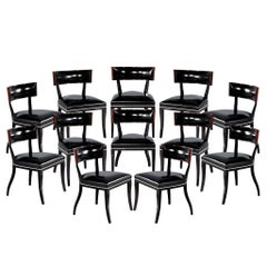 Set of 12 Macassar and Leather Dining Chairs by Philippe Hurel France