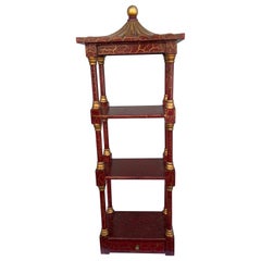 Chinoiserie Red Pagoda Style Wall Shelf