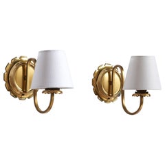 Austrian Designer, Wall Lights, Brass, Fabric, Austria, 1940s