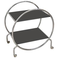 Art Deco Ungarisch Rund Chrom/Glas Barwagen