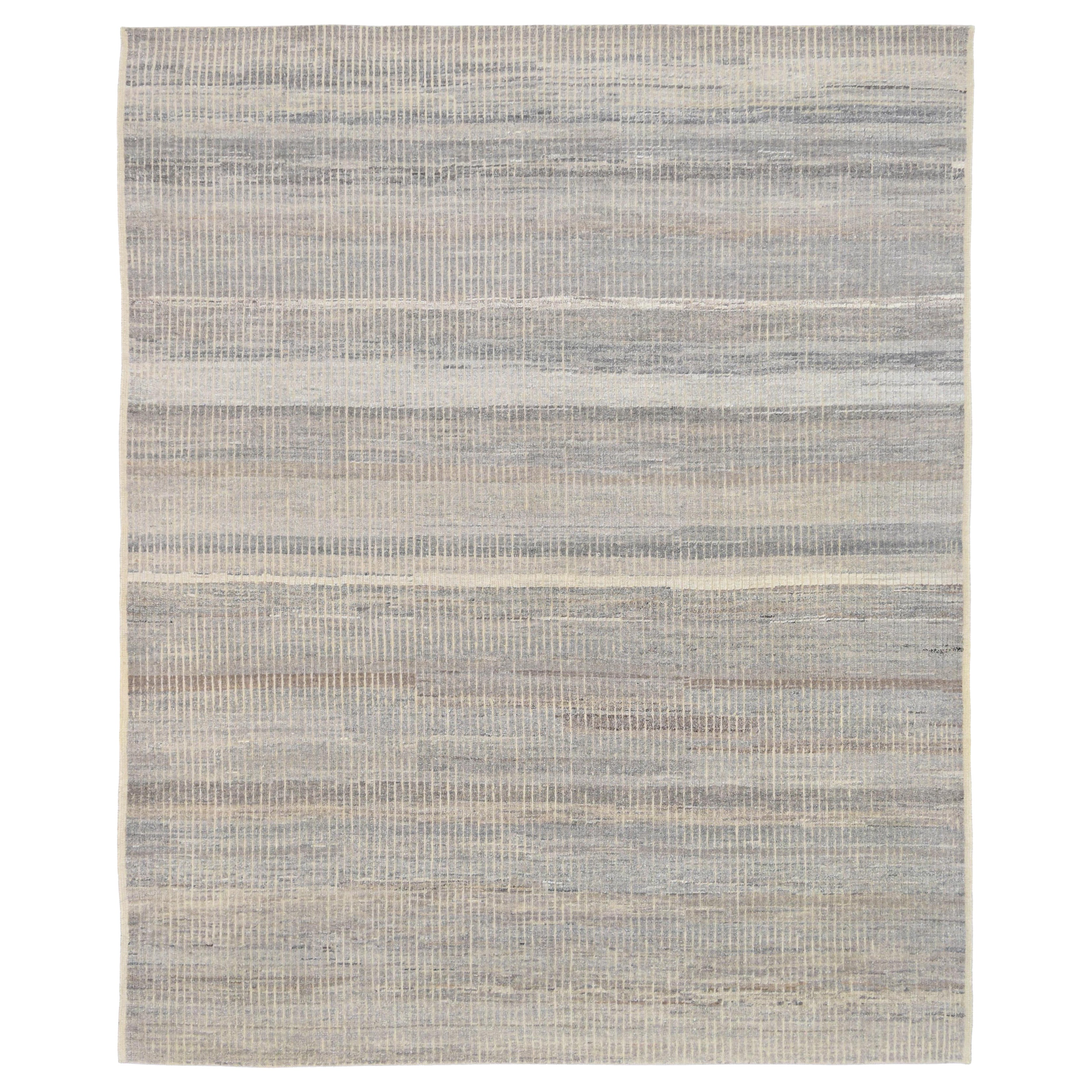 Alfombra Minimalista de Lana Natural Marrón Gris Neutro 9'7''x11'9''
