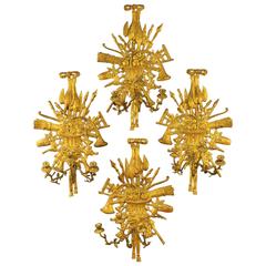 20th Century Golden Wood Group of Wall Sconces