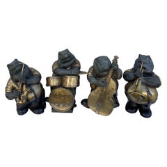 Whimsical Set of Four Bronze Frog Musicians