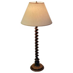 Antique English Oak Barley Twist Tall Table Lamp, Late 19th Century