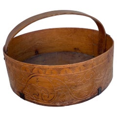 Antique Wooden Basket with Carved Detailing