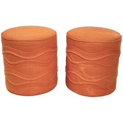 Pair of Cylindrical Swivel Ottomans in Orange