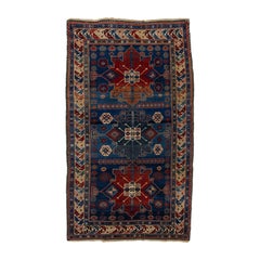 Antique Persian Shirvan Wool Rug Handmade In Blue With Geometric Design