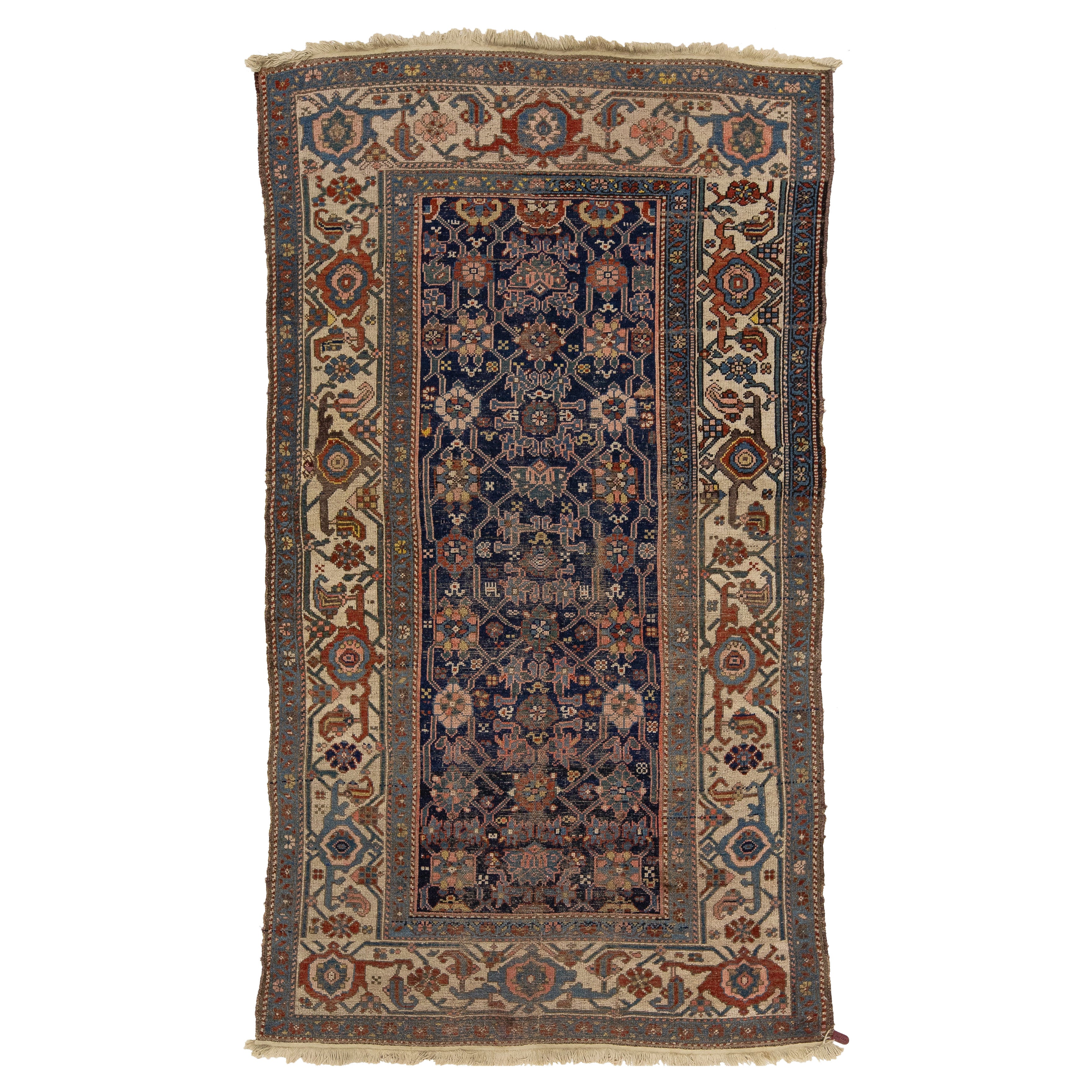 Allover Antique Bidjar Scatter Wool Rug In Navy Blue